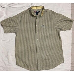Vtg Chaps Ralph Lauren S/S Button Down Shirt Beige Blue Seersucker L